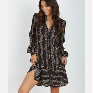 Free People Black Floral Long Sleeve Dress